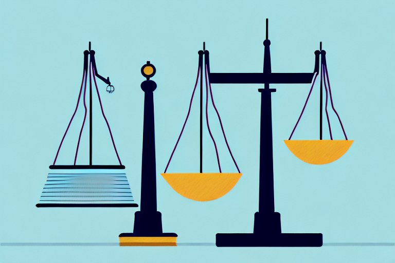 A balance scale with a legal document on one side and an icon of rochester