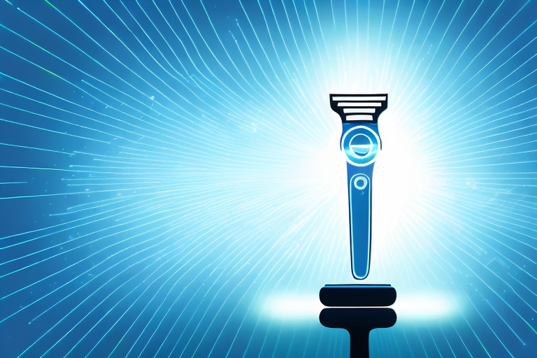 A tv remote control pointing towards a glowing television screen that is casting a strong light beam