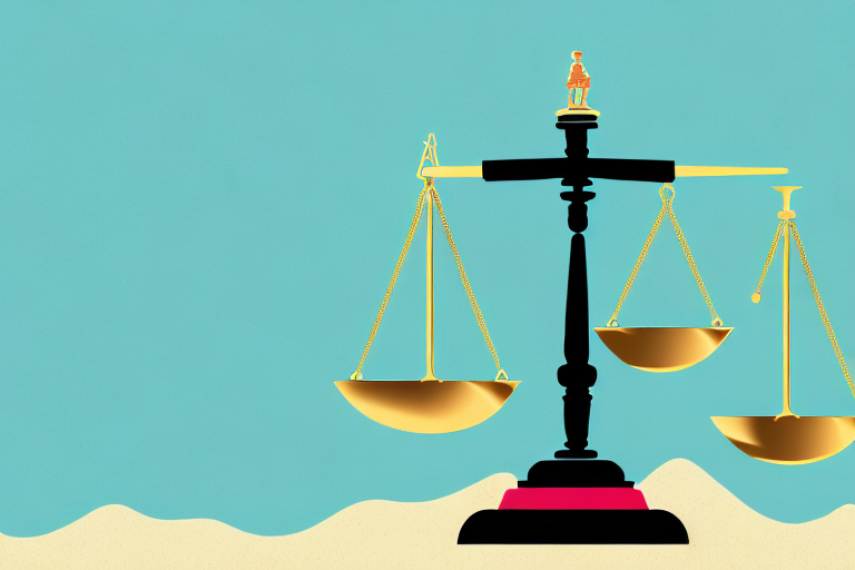 A balance scale with a gavel on one side and a hawaiian lei on the other