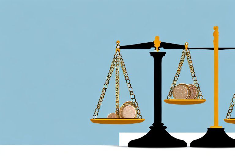 A scale balancing a gavel and a bag of coins