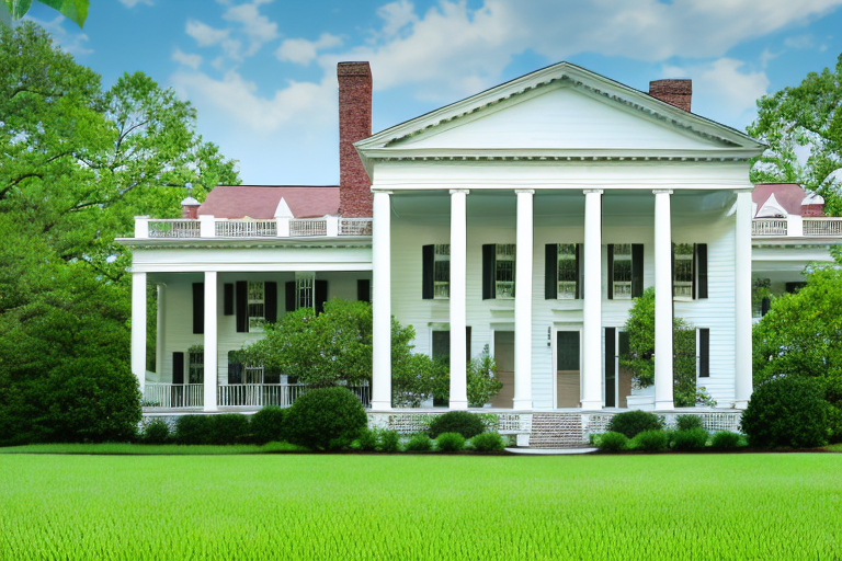 A classic southern-style house with a for sale sign on the lawn