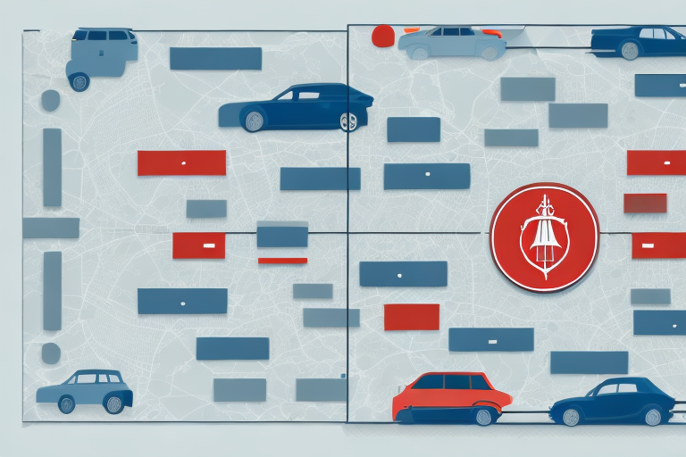 A map pinpointing a courthouse with a balanced scale symbol