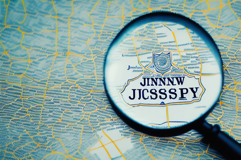 A magnifying glass over a map of new jersey