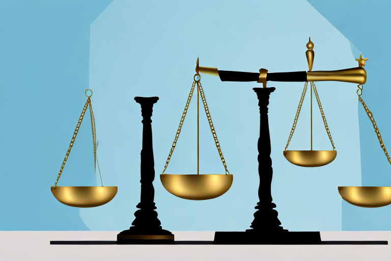 A balanced scale with a house on one side and a gavel on the other