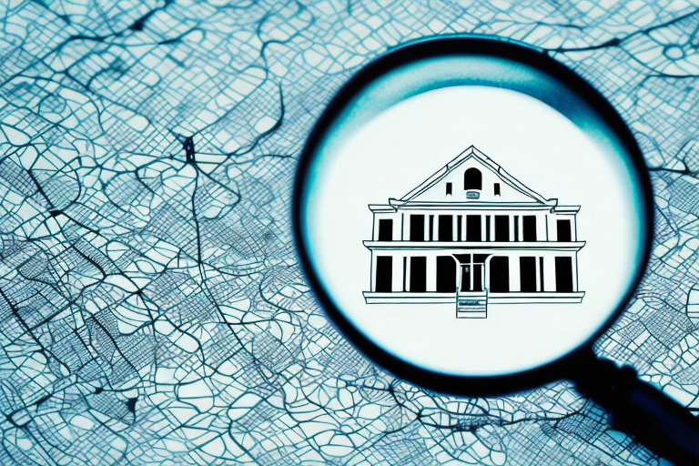 A magnifying glass hovering over a stylized map of tucson