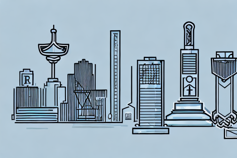 A baton rouge cityscape with symbolic elements of law