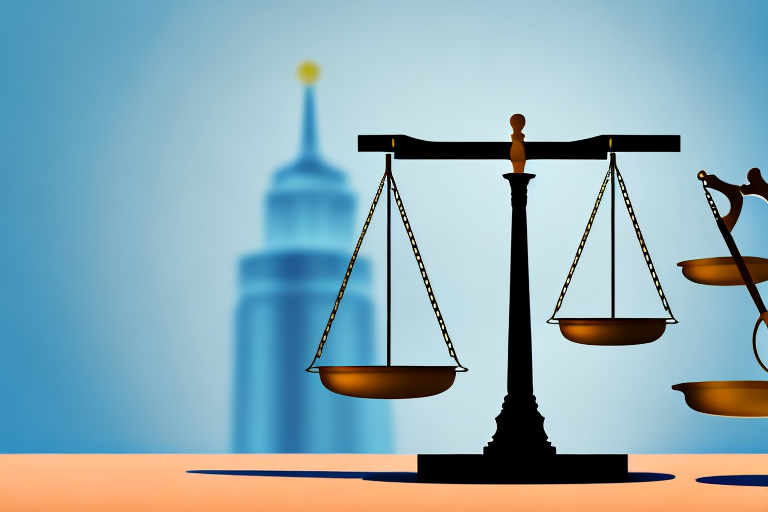 A symbolic balance scale with a house on one side and a gavel on the other