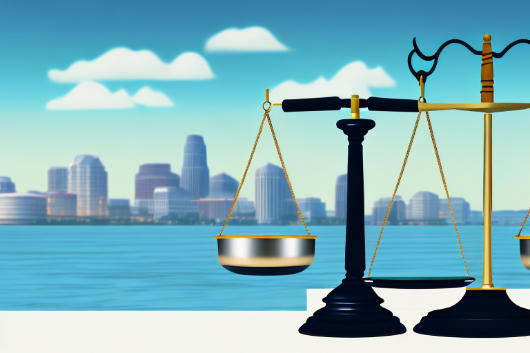 A balanced scale resting on a gavel