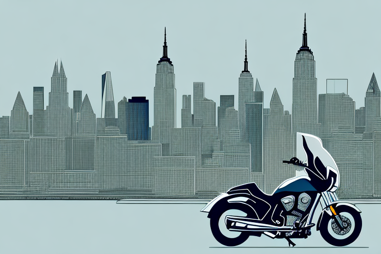A motorcycle leaning against a scale of justice