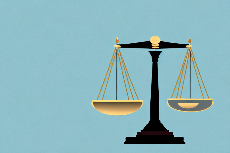 A symbolic balance scale with a house on one side and a gavel on the other