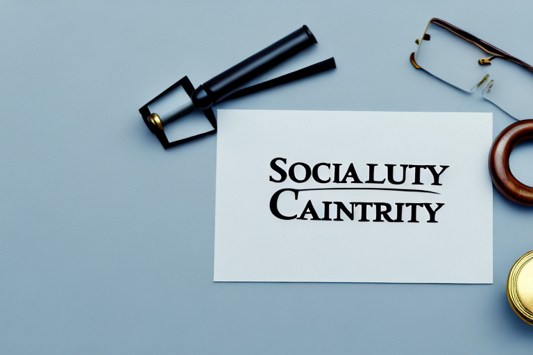 A balanced scale with a social security card on one side and a gavel on the other