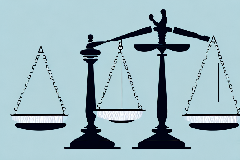 A balance scale with tax documents on one side and a gavel on the other