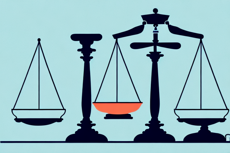 A balance scale with tax documents on one side and a gavel on the other