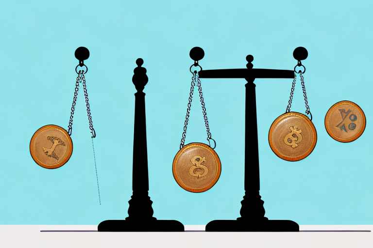 A balance scale where on one side is a briefcase symbolizing a tax attorney and on the other side a coin symbolizing free consultation