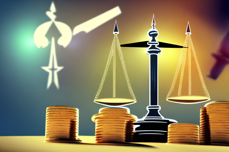 A balance scale with stacks of coins on one side and a symbolic representation of las vegas (like the famous 'welcome to las vegas' sign or a casino chip) on the other