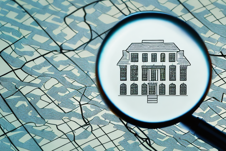A magnifying glass hovering over a map marked with symbols of scales