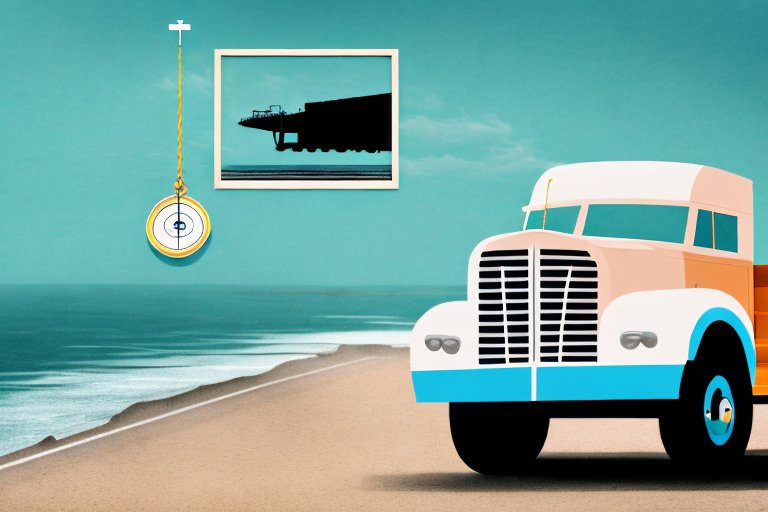 A truck on a coastal road near a beach