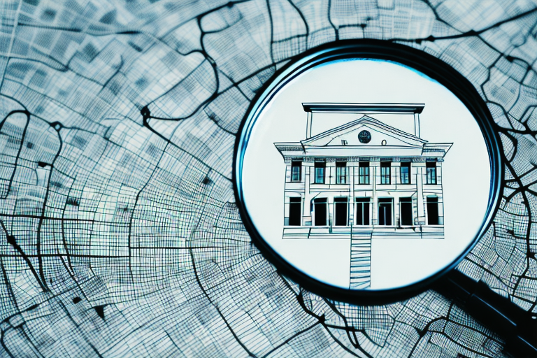 A magnifying glass hovering over a stylized map of kansas city