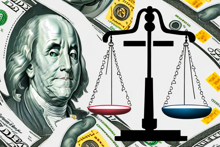 A balance scale with dollar signs on one side and the state of michigan on the other