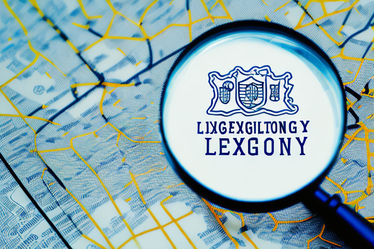 A magnifying glass hovering over a map of lexington