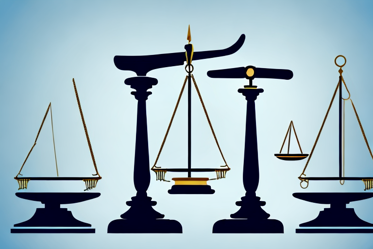 A balanced scale with a gavel on one side and a stack of legal documents on the other