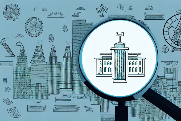 A magnifying glass hovering over a cityscape