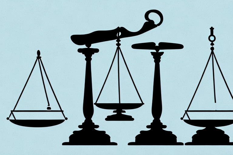A balanced scale with legal documents on one side and a gavel on the other