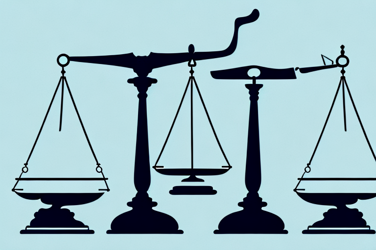 A balanced scale with legal documents on one side and a gavel on the other