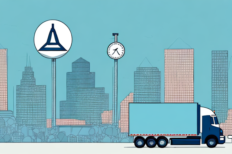 A semi-truck on a birmingham cityscape background