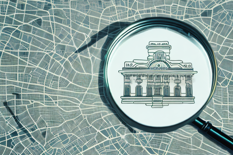 A magnifying glass hovering over a stylized map of pasadena