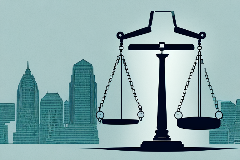 A balance scale where on one side there's a worker's hard hat and on the other side there's a gavel