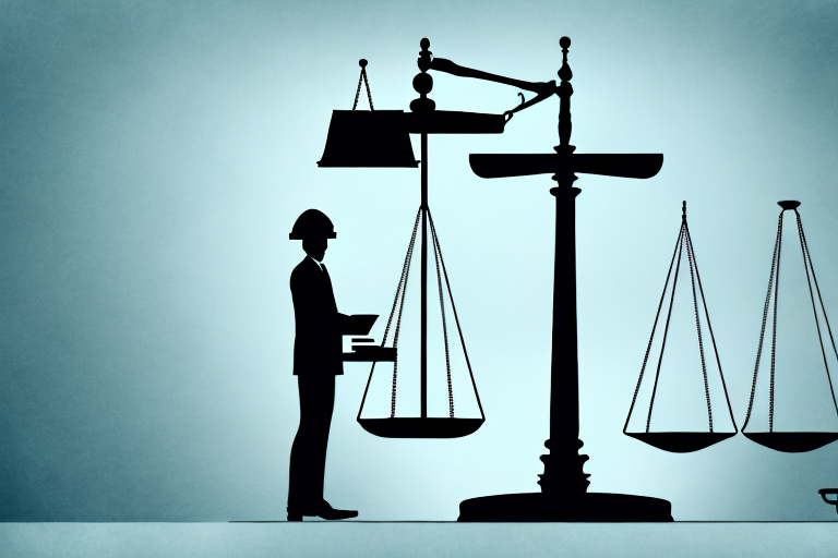A balanced scale with a briefcase on one side representing the lawyer