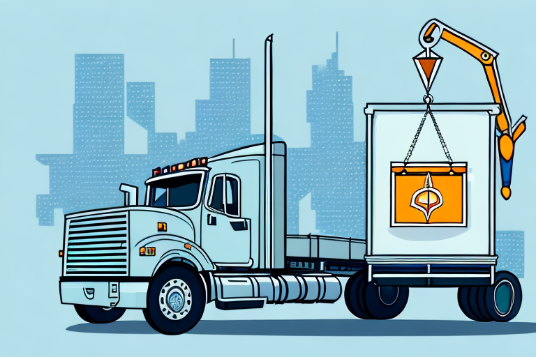 A truck accident scene in denver with scales of justice in the foreground
