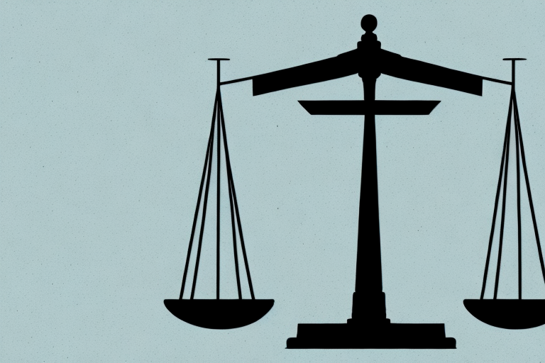A balanced scale of justice overshadowing a silhouette of the columbus skyline