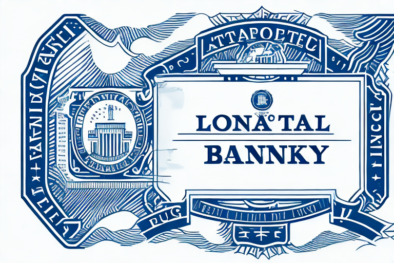 A local bank building with a notary public seal symbol prominently displayed