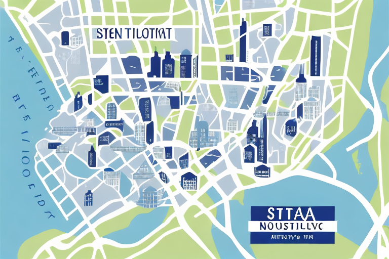 A map of staten island with symbolic notary seals scattered around