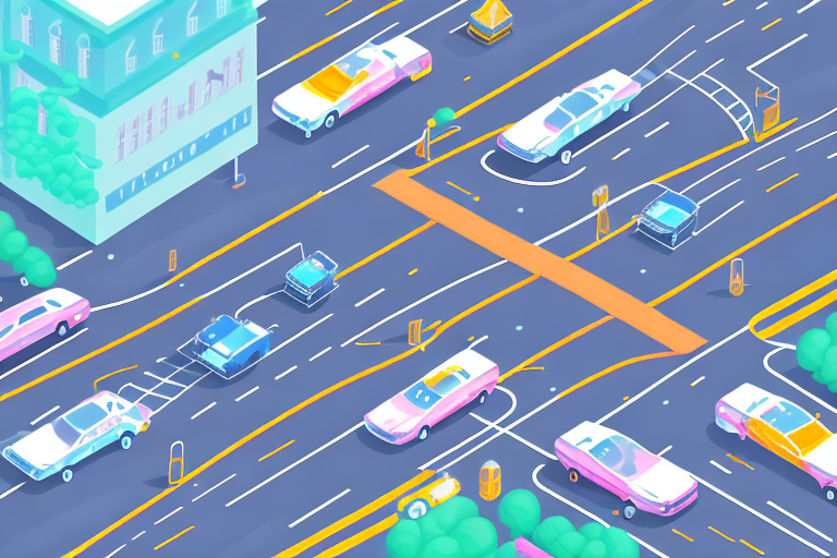 A city street with a lyft car involved in an accident