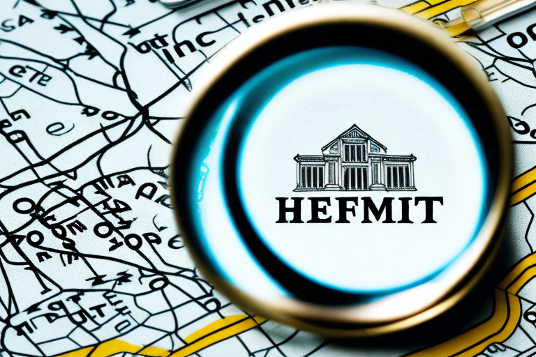 A magnifying glass hovering over a map of hemet
