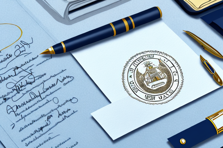 A notary seal on a set of official documents