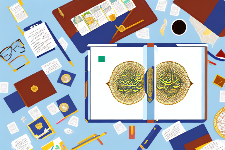 A notary public's desk with arabic-style decorative elements