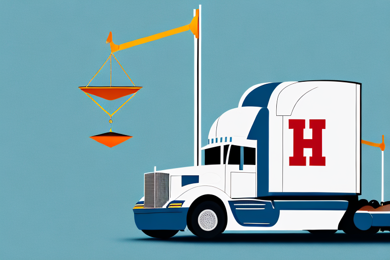 A semi-truck on a michigan highway with legal scales balanced on the trailer