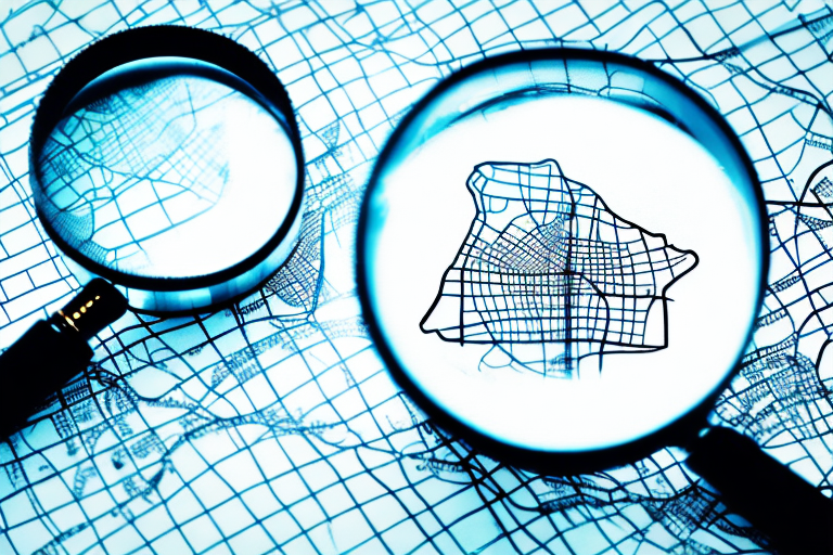 A magnifying glass over a simplified map