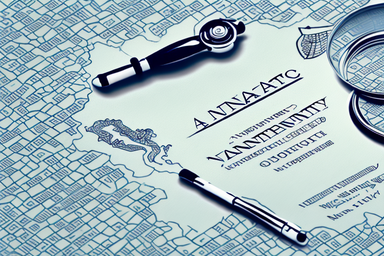 A notary stamp and a magnifying glass over a stylized map
