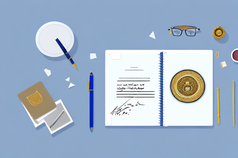 A notary public's office desk with arabic documents