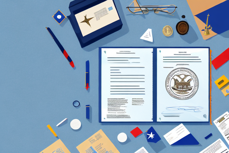 A desk with official notary tools such as a notary seal