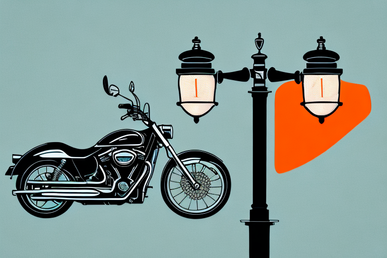A motorcycle near a signpost indicating orange county