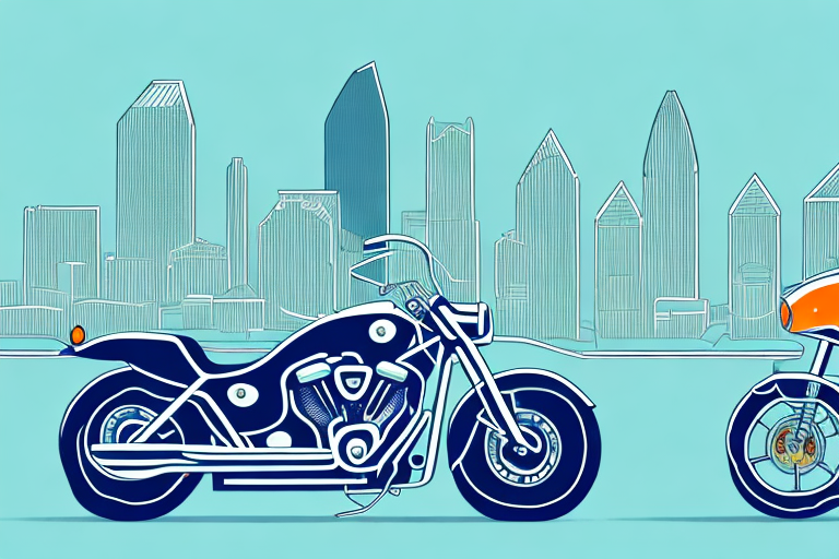 A motorcycle next to a set of scales symbolizing justice