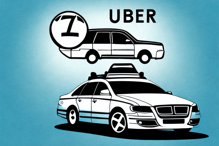A broken uber car on the side of a city street with a symbolic justice scale floating above it
