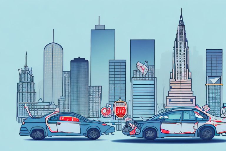 A cityscape with the uptown area highlighted