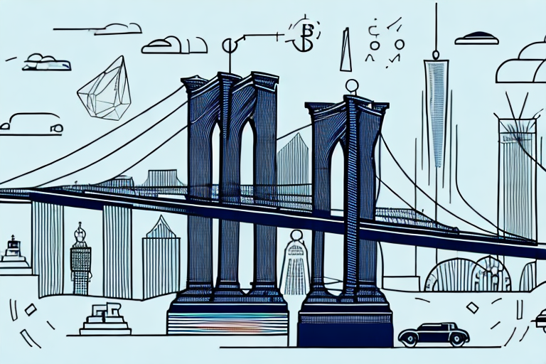 A balanced scale of justice amid brooklyn's iconic landmarks such as the brooklyn bridge